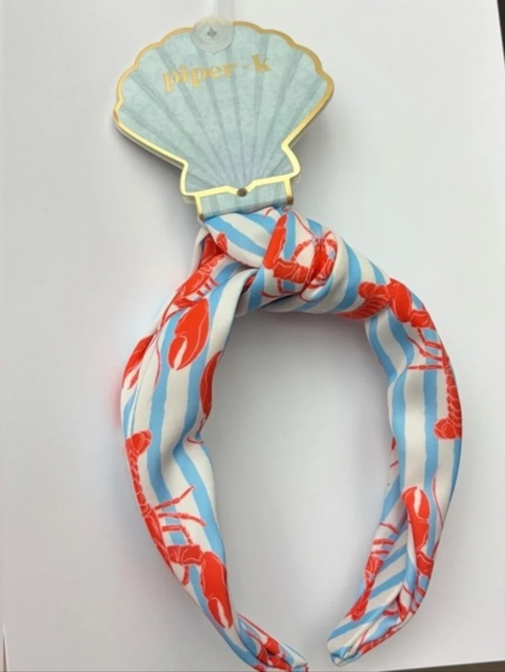 🦞▪️Piper K ▪️Striped Lobster Print Headband - Blue & Red Beachy Style